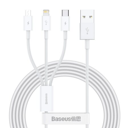 Baseus 3 in 1 USB Cable to microUSB, Lightning, Type-C 2 meter white