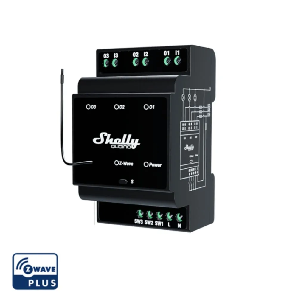 Shelly Qubino Wave PRO 3 smart DIN-rail relay with 3-gang, with Z-Wave protocol - Image 3