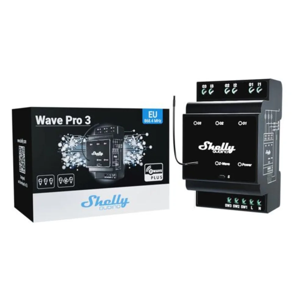 Shelly Qubino Wave PRO 3 smart DIN-rail relay with 3-gang, with Z-Wave protocol - Image 1