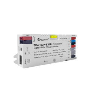 Gledopto Elite 1D2P-EXMU Digital + PWM WLED Controller – Four-channel RGBIC LED controller with microphone, USB‑C, ESP32, Wi‑Fi, Ethernet (GL-C-620WL)