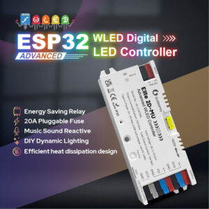 Gledopto Elite 2D-MU Advanced WLED Controller – Two-channel RGBIC LED controller with microphone, USB‑C, ESP32, Wi‑Fi (GL-C-615WL)