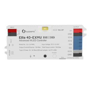 Gledopto Elite 4D-EXMU Advanced WLED Controller – Four-channel RGBIC LED controller with microphone, USB‑C, ESP32, Wi‑Fi, Ethernet (GL-C-618WL)